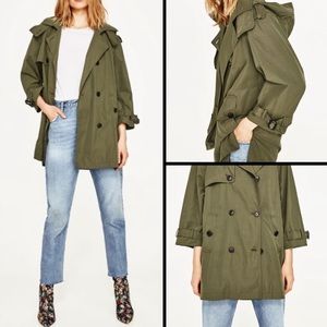 ZARA WOMAN | Green Hooded Trench Coat Jacket